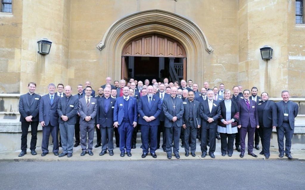 Jewish and Christian leaders, including the Chief Rabbi and Archbishop of Canterbury (centre) in front of Lambeth Palace