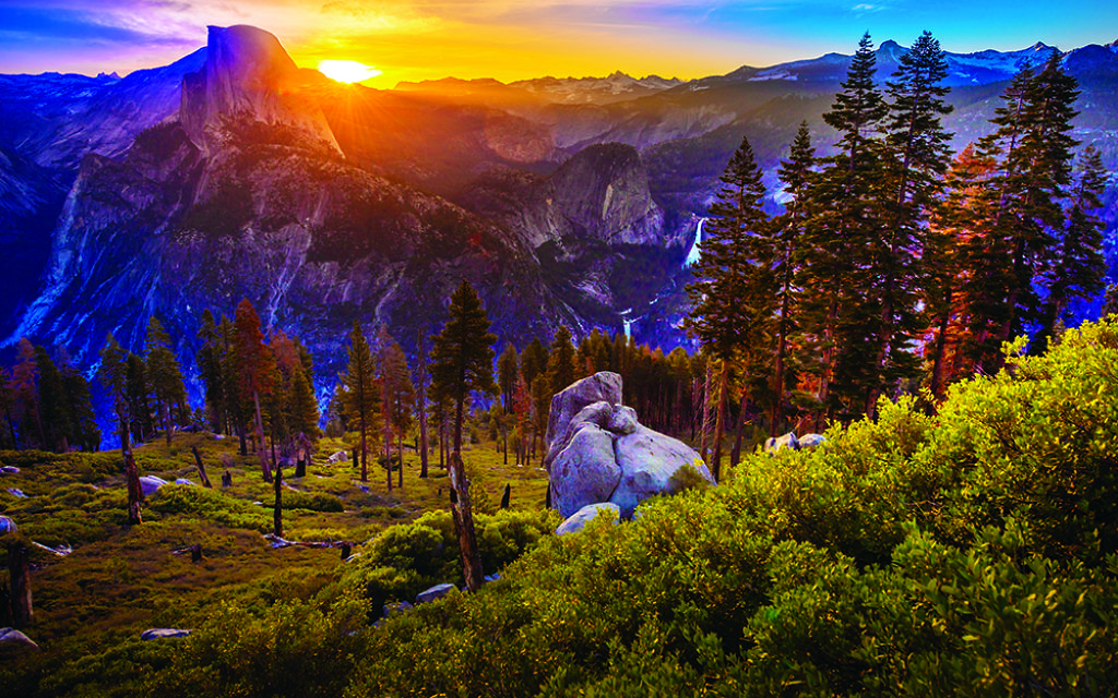Yosemite National Park California Rising Sun over Half Dome taken from the Glacier Point