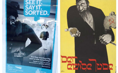 On the left, the poster used by the British Transport Police. On the right, the infamous 'Eternal Jew' poster, as used by the Nazis.