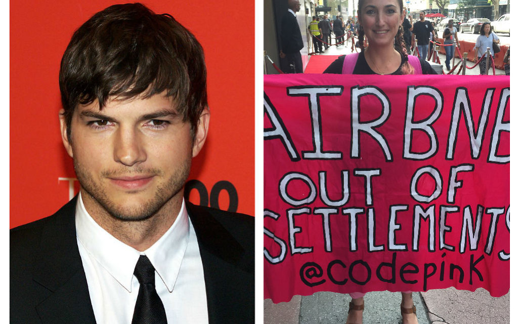 Ashton Kutcher (left) with Ariel Gold, who confronted him, on the right, (Photo credit: David Mercer/PA Wire)