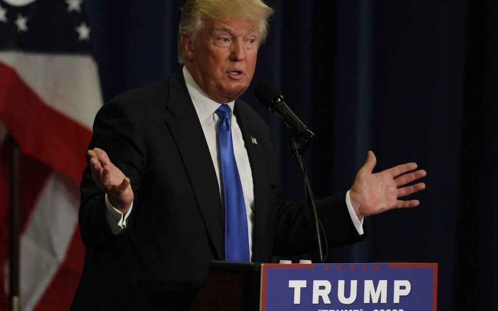 Donald Trump addressing the crowd at a campaign rally in Cincinnati, July 2016. (John Sommers II/Getty Images)