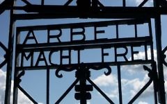 The Arbeit macht frei (Work will make you free) sign at Dachau The Arbeit macht frei (Work will make you free) sign at Dachau