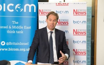 Tobias Ellwood MP speaking at the Jewish News UK-Israel Strategic Challenges Conference in Westminster (Marc Morris Photography)