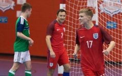 Russell Goldstein (2) celebrates one of England's 16 goals against Northern Ireland
