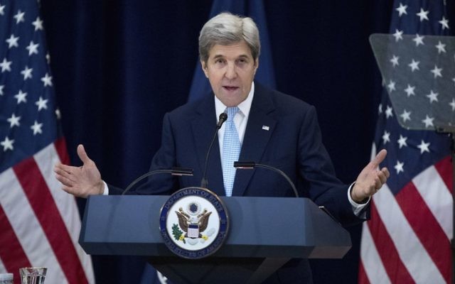 Senator John Kerry giving his farewell address as Secretary of State