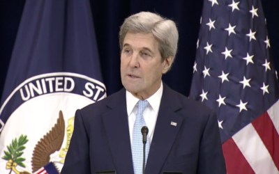 Senator John Kerry giving his farewell address as secretary of state