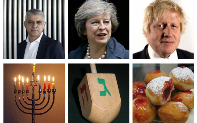 Messages to the Jewish community from London Mayor Sadiq Khan, PM Theresa May, Foreign Secretary Boris Johnson, with a Chanukiah, a dreidel and some jam doughnuts!