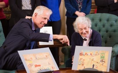 Children’s writer, Judith Kerr, author of ‘When Hitler Stole Pink Rabbit’ , with some of her childhood sketches. Kerr and her family escaped to Britain in 1933. Antiques Roadshow is dedicating a special programme to Holocaust Memorial Day. Credit: BBC/Anna Gordon