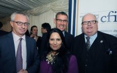L-R: Stuart Polak, Honourary President of CFI with Israel's Ambassador to the UK Mark Regev and Sir Eric Pickles, parliamentary CFI chairman Sir Eric Pickles  with Priti Patel (centre)