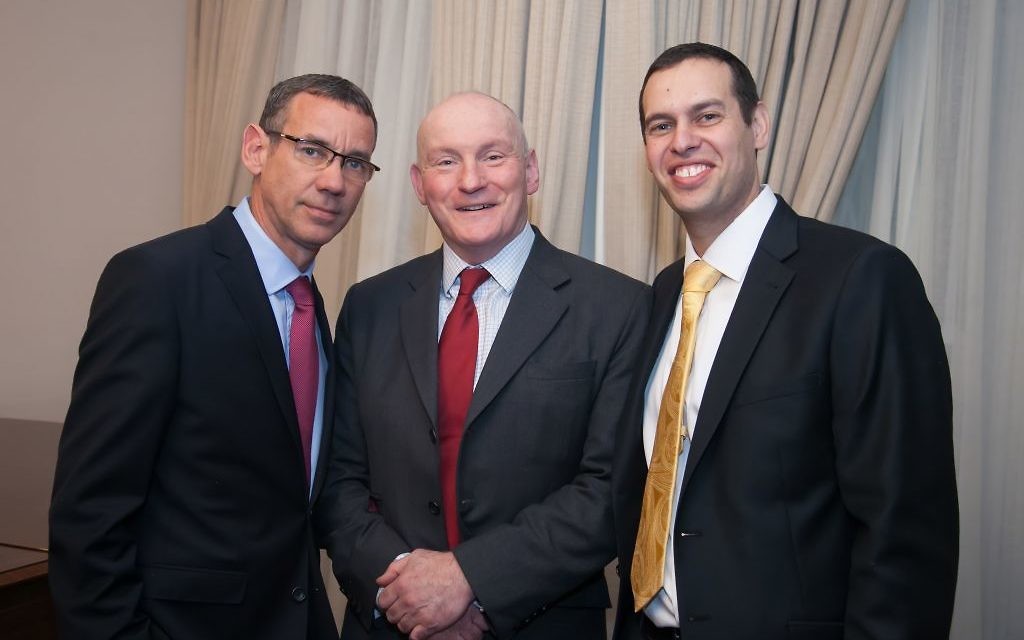 L-R: Ambassador Regev, Paddy McGuinness, the Deputy National Security Adviser for Intelligence, Executive director of British Friends of BFBIU,  Shlomo Rechtschaffen