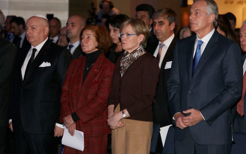 From right, Tony Blair, former British Prime Minister and Chairman of the European Council of Tolerance and Reconciliation, Deputy Prime Minister of Ireland, Beate Klarsfeld, famed Nazi hunter and UNESCO Honorary Ambassador and Special Envoy for Education about the Holocaust and the Prevention of Genocide and Dr. Moshe Kantor, EJC President