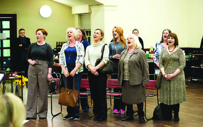 The cast in rehearsals for The Girls, a new musical incarnation based on Calendar Girls