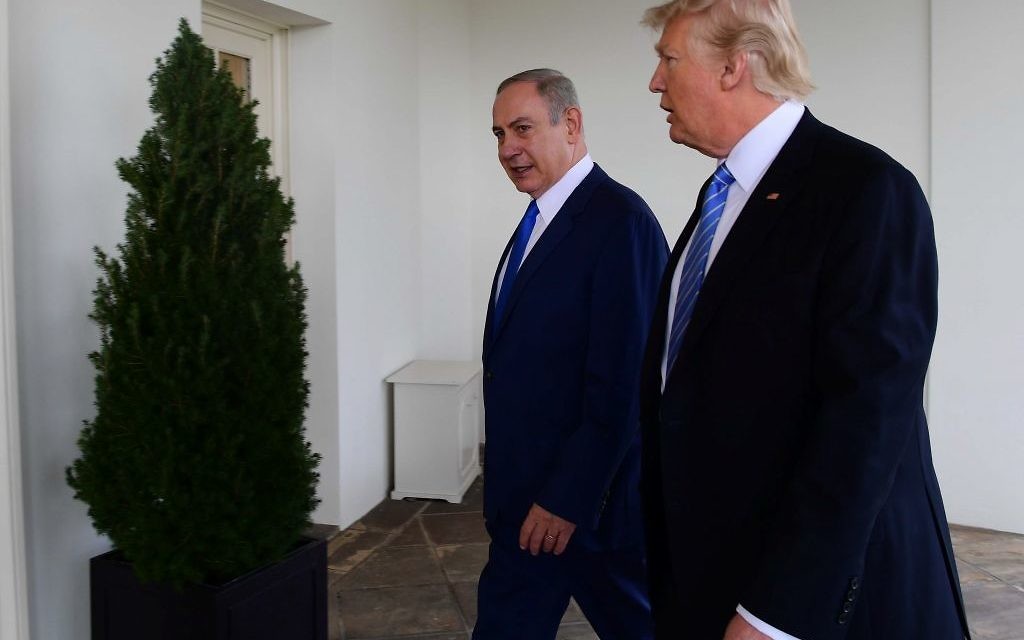 Israeli Prime Minister Benjamin Netanyahu , with US President Donald J. Trump , during  a joint press conference in the East Room in of the White House in Washington, DC. (Photo credit: Avi Ohayon/GPO via JINIPIX)