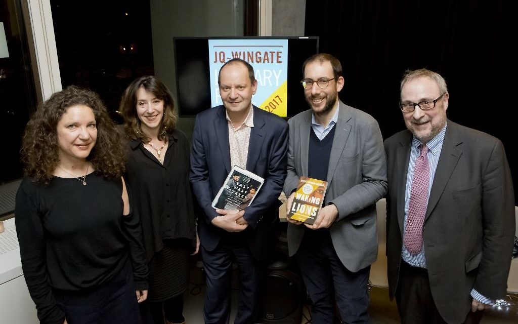 Left to -right: – JQ Wingate prize judges Natasha Lehrer andAmy Rosenthal, winner Philippe Sands, Pushkin Press MD and publisher Adam Freudenheim (on behalf of Ayelet Gundar-Goshen) and chair of judges Professor Bryan Cheyette