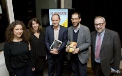 Left to -right: – JQ Wingate prize judges Natasha Lehrer andAmy Rosenthal, winner Philippe Sands, Pushkin Press MD and publisher Adam Freudenheim (on behalf of Ayelet Gundar-Goshen) and chair of judges Professor Bryan Cheyette Left to -right: – JQ Wingate prize judges Natasha Lehrer andAmy Rosenthal, winner Philippe Sands, Pushkin Press MD and publisher Adam Freudenheim (on behalf of Ayelet Gundar-Goshen) and chair of judges Professor Bryan Cheyette