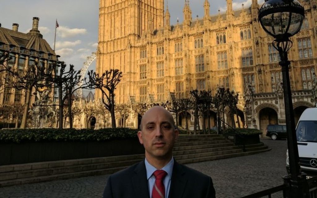 Jonathan Greenblatt in London, outside the Houses of Parliament