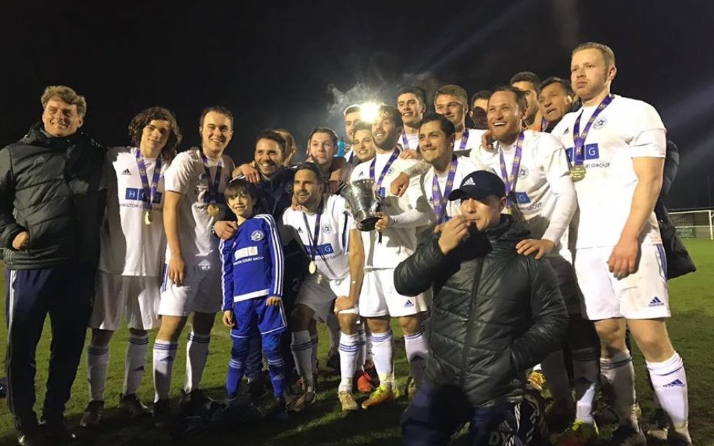 Lions celebrate winning the Herts Senior Centenary Trophy