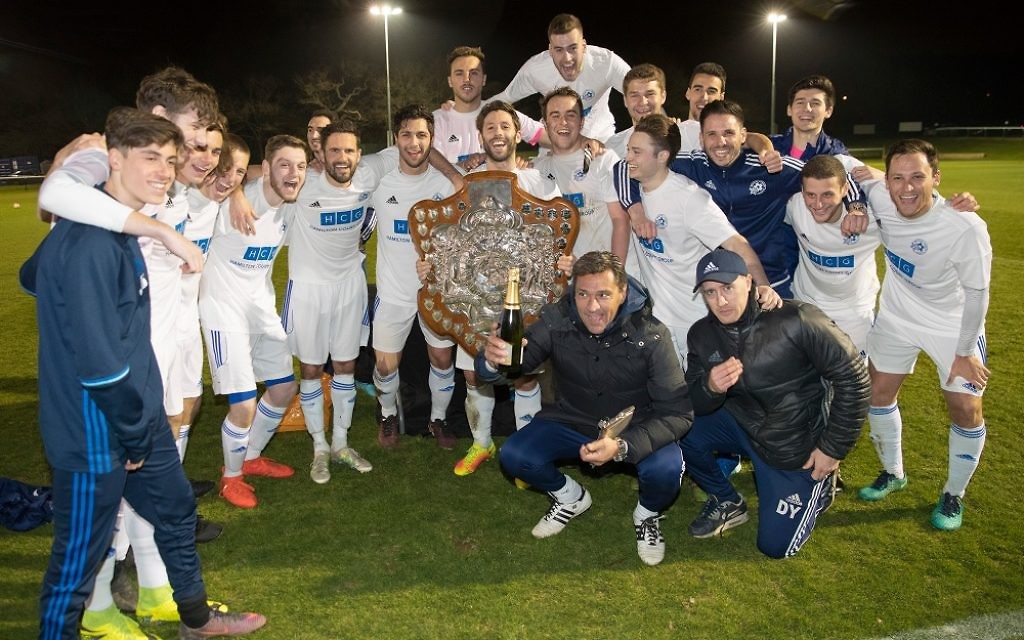 London Lions celebrate after receiving the Herts Senior League Premier Division Shield