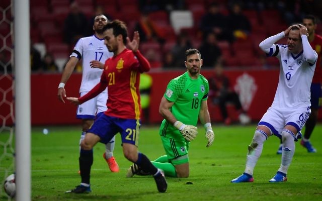 Spain score their second goal on the stroke of half-time