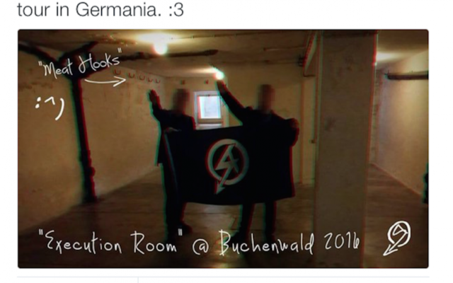 National Action's tweet of two members doing the salute in Buchenwald