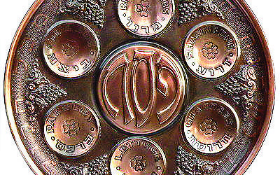 Vintage red copper Passover Seder plate