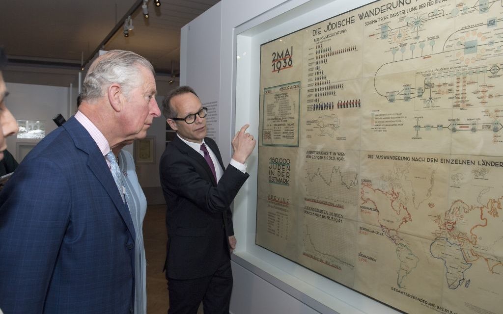 The Prince of Wales is shown Adolph Eichman's map during his visit to The Jewish Museum in Vienna, Austria on the ninth day of the his European tour. 

Photo credit: Arthur Edwards/The Sun/PA Wire