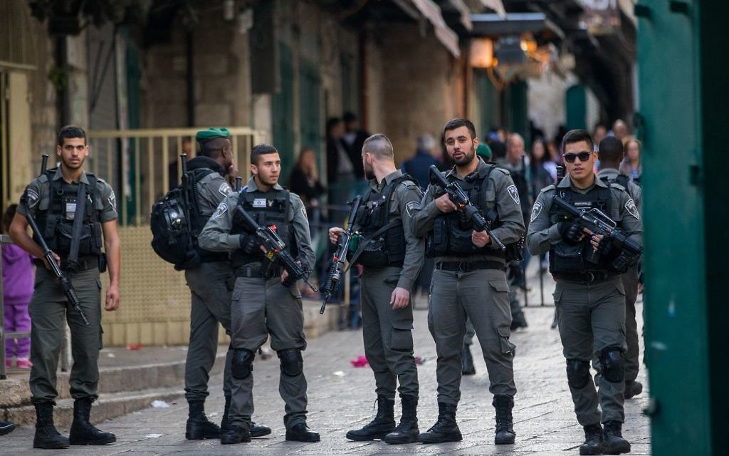 Israeli security forces in Jerusalem's Old City after a stabbing attack in which three people were injured and the assailant was shot by Israeli police, on April 1, 2017.

 Credit:  JINIPIX