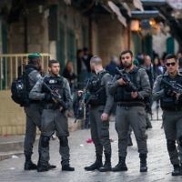 Israeli security forces in Jerusalem's Old City after a stabbing attack in which three people were injured and the assailant was shot by Israeli police, on April 1, 2017.

 Credit:  JINIPIX