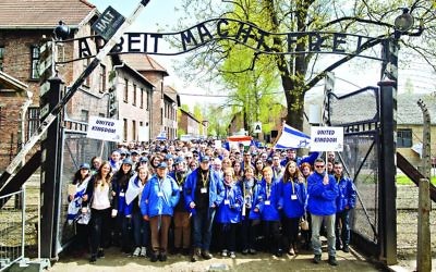 Marching from Auschwitz to Bikenau on March of the Living