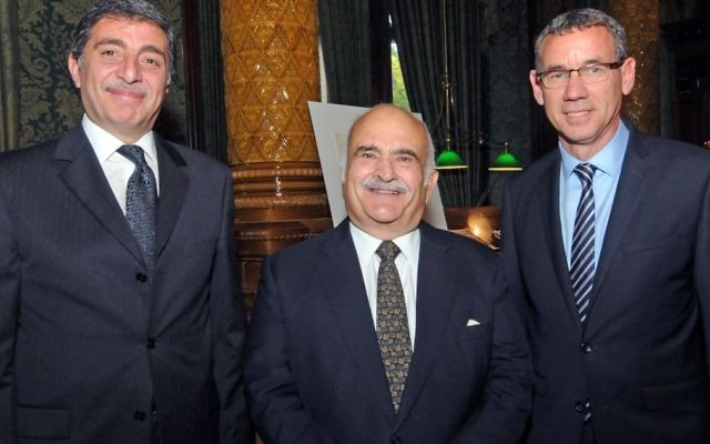 Prince El Hassan bin Talal (centre) with Israeli Ambassador to the UK Mark Regev (right) and the Jordanian enjoy to London, Mazen Homoud (left)

Photo credit: John Rifkin
