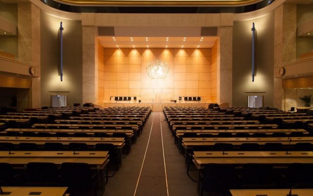 The World Health Assembly meets in the assembly hall of the Palace of Nations, in Geneva (Switzerland).