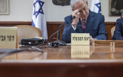 Israeli Prime minister Benjamin Netanyahu leads the weekly cabinet meeting at the Prime Minister office in Jerusalem o

Photo credit: Emil Salman/POOL via JINIPIX
