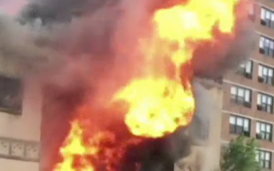 Beth Hamedrash Hagadol was on fire for several hours before firefighters brought it under control. (Screenshot from NBC New York)