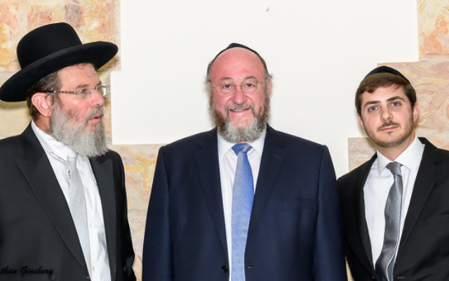 Three rabbis meet prior to the ceremony: (left to right) Rabbi Kalman Ber, Chief Rabbi of Netanya; the Chief Rabbi, and Rabbi Boruch Boudilovsky.