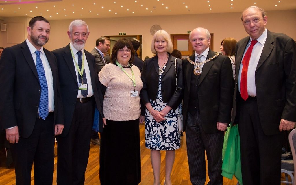 L-r: Eli Seliger, Chairman Zichron Menachem UK, Founders of ZM, Chaim and Miri Ehrental, Mayor of Barnet, David Longstaff and partner and Professor Reuven OR, medical adviser to ZM.