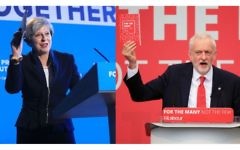 Theresa May and Jeremy Corbyn holding their manifestos Theresa May and Jeremy Corbyn holding their manifestos