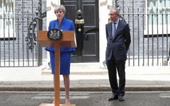 Prime Minister Theresa May, accompanied by her husband Philip, making a statement in Downing Street after she traveled to Buckingham Palace for an audience with Her Majesty the Queen following the General Election results.
Photo credit: Jonathan Brady/PA Wire Prime Minister Theresa May, accompanied by her husband Philip, making a statement in Downing Street after she traveled to Buckingham Palace for an audience with Her Majesty the Queen following the General Election results.
Photo credit: Jonathan Brady/PA Wire