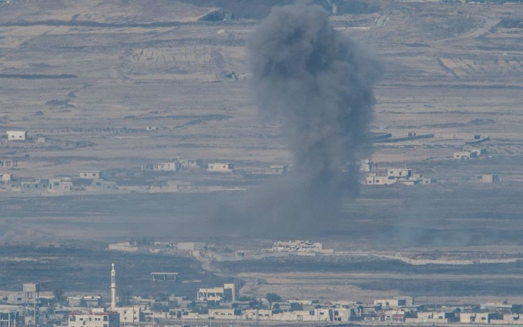 Smoke rise from Syrian village as a result of fighting near the city of Quneitra, in the Golan Heights, 24 June 2017. An Israeli army spokesman reported that in response to over ten projectiles launched from Syrian soil which hit Israel, Israeli aircraft targeted the position from which the launches originated and struck tanks belonging to the Syrian regime in the Northern Syrian Golan Heights. An official protest has been filed with United Nations Disengagement Observer Force (UNDOF).   Photo by: Ayal Margolin- JINIPIX