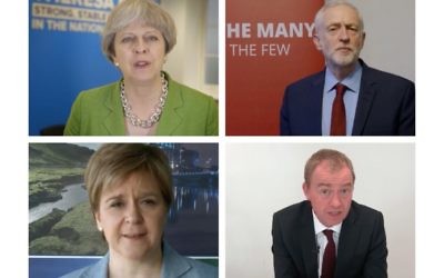 Theresa May, Jeremy Corbyn, Nicola Sturgeon and Tim Farron are all vying for the community's backing