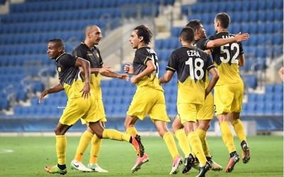 Beitar Jerusalem celebrate their stunning 4-3 Europa League win on Thursday evening.