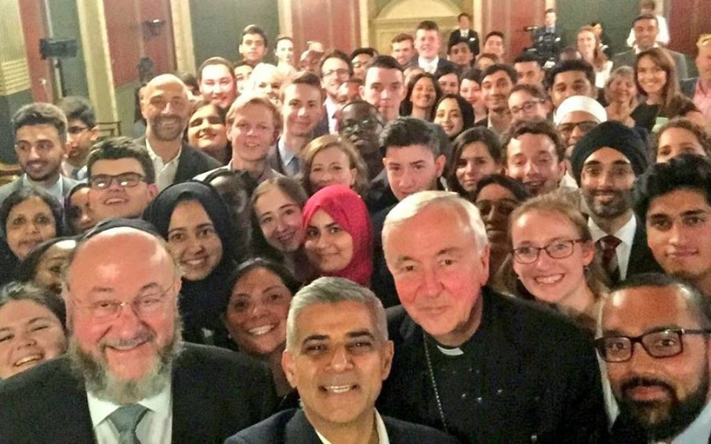 Chief Rabbi Mirvis (front left) with Sadiq Khan, Mayor of London (centre) and Cardinal Nichols (front right)