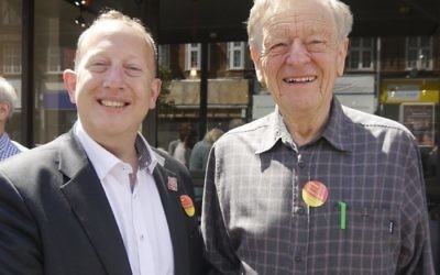 Labour candidate for Finchley and Golders Green Jeremy Newmark with peer, Alf Dubs