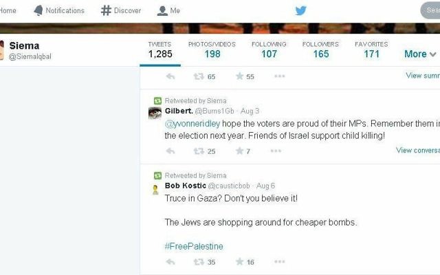 Dr Siema Iqbal retweeted this message, saying the "Jews are shopping around for cheaper bombs"