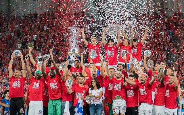 Hapoel Be'erSheva celebrate their second consecutive league title last month