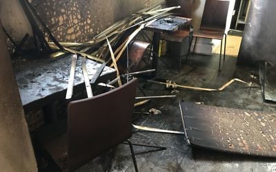 Damage to the JS restaurant  after the arson attack 

Photo credit: Steven Allen