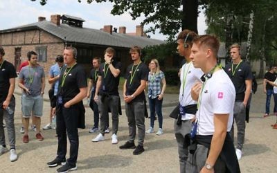 England's U21 head coach Aidy Boothroyd and players visited Auschwitz.