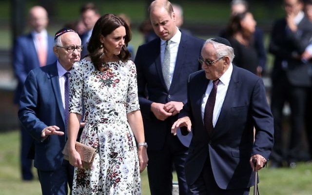 The Duchess of Cambridge in 2017 with survivor Manfred Goldberg and the Duke of Cambridge with survivor Zigi Shipper during their visit to the former Nazi concentration camp at Stutthof.

Photo credit: Jane Barlow/PA Wire