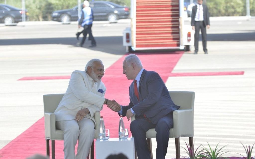 Narendra Modi embraced by Israeli leader Benjamin Netanyahu