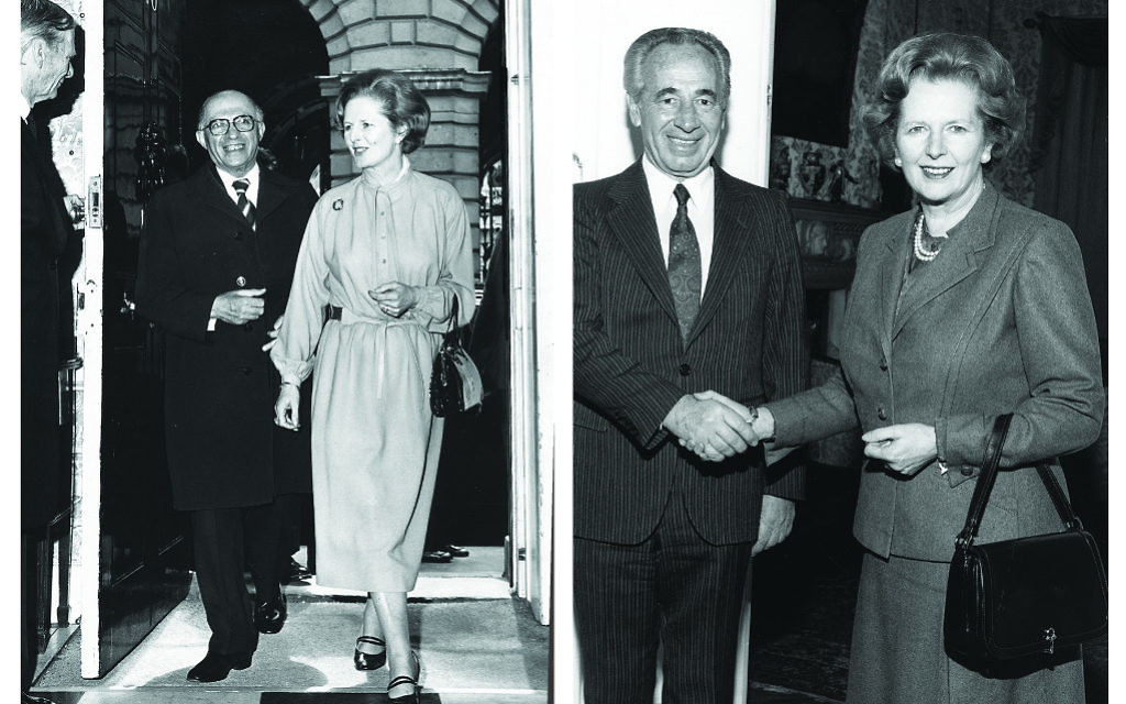 Left: Margaret Thatcher hosts Menachem Begin in May 1979, shortly after her election victory. Right: A successful visit: Thatcher with Shimon Peres in 1985