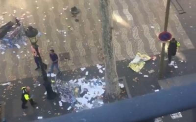 The scene in Las Ramblas, Barcelona after several people have been injured after a van crashed on a pavement in a popular tourist area of the Spanish city. 

 Photo credit: Pawi Lerma/PA Wire 

Screengrab taken with permission from video posted on twitter by @pawilerma of